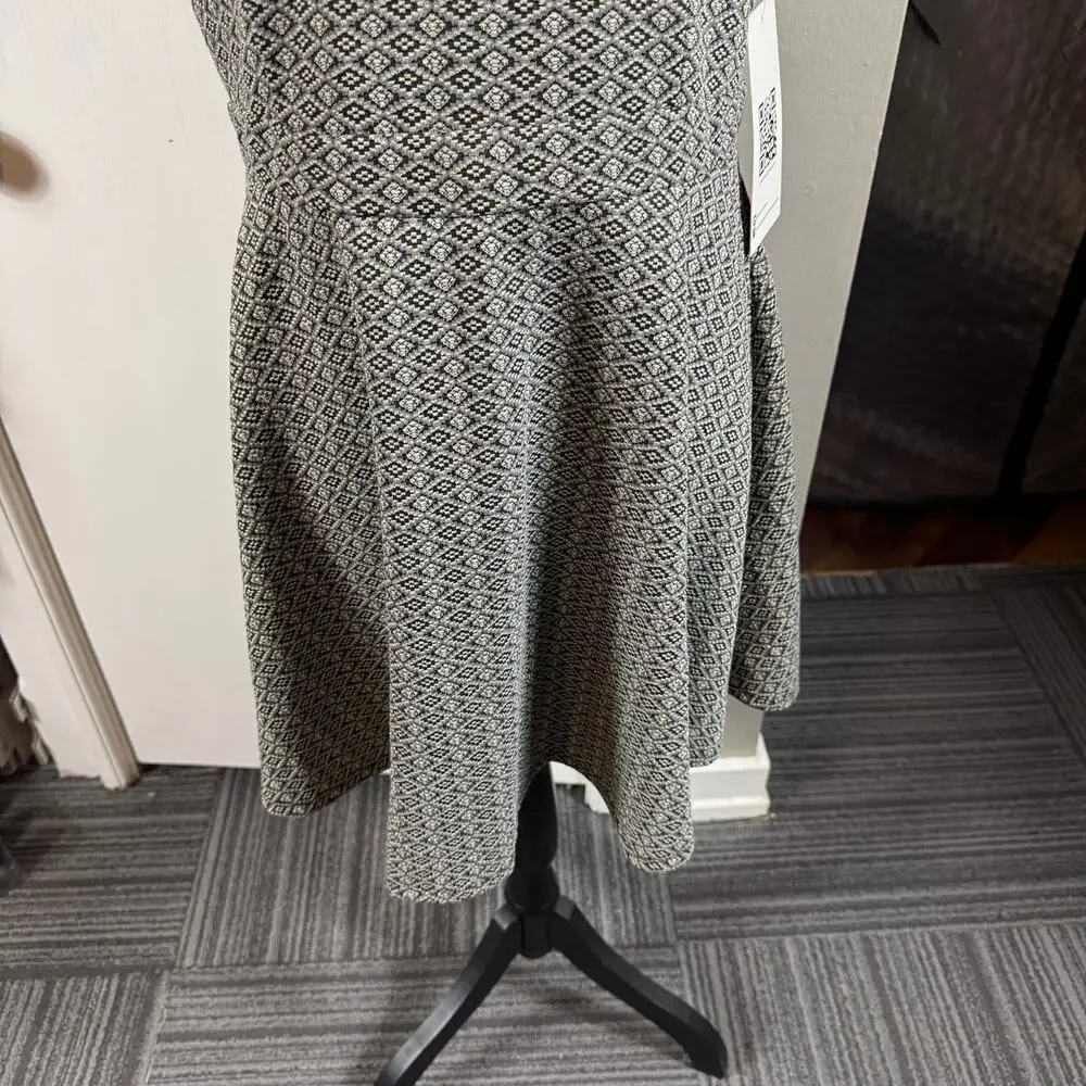 Emerald Sundae Gray Black Metallic Geometric Mock Neck Fit & Flare Dress NWT 13